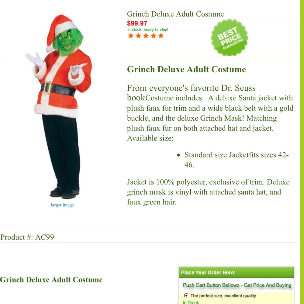 The Grinch Deluxe Adult Official Costume